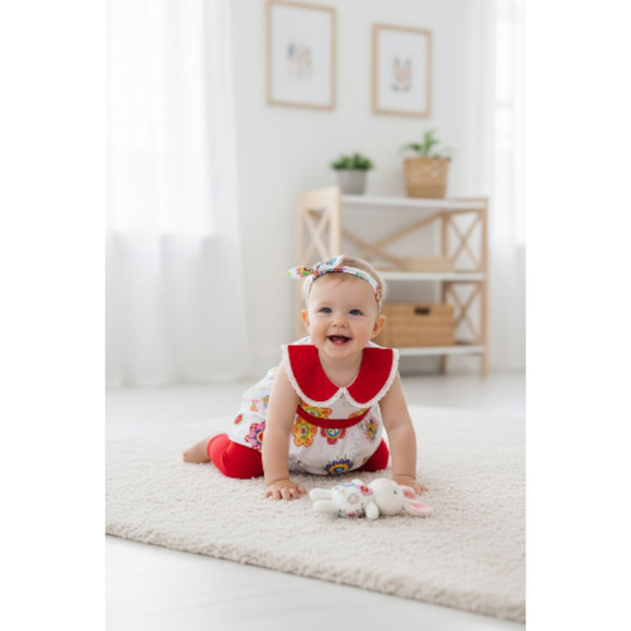 New Laura Ashley Baby Girl Outfit set matching headband size 6 months - Picture 3 of 4